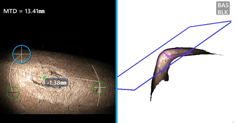 相位扫描三维立体测量技术测量叶片凹坑深度示意图