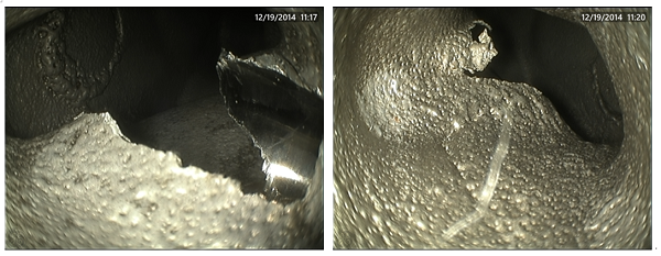 工业内窥镜检测出的铸件脱落卷边缺陷