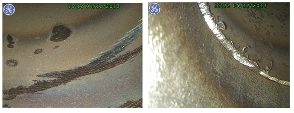 工业内窥镜检测出的划伤及焊缝毛边缺陷