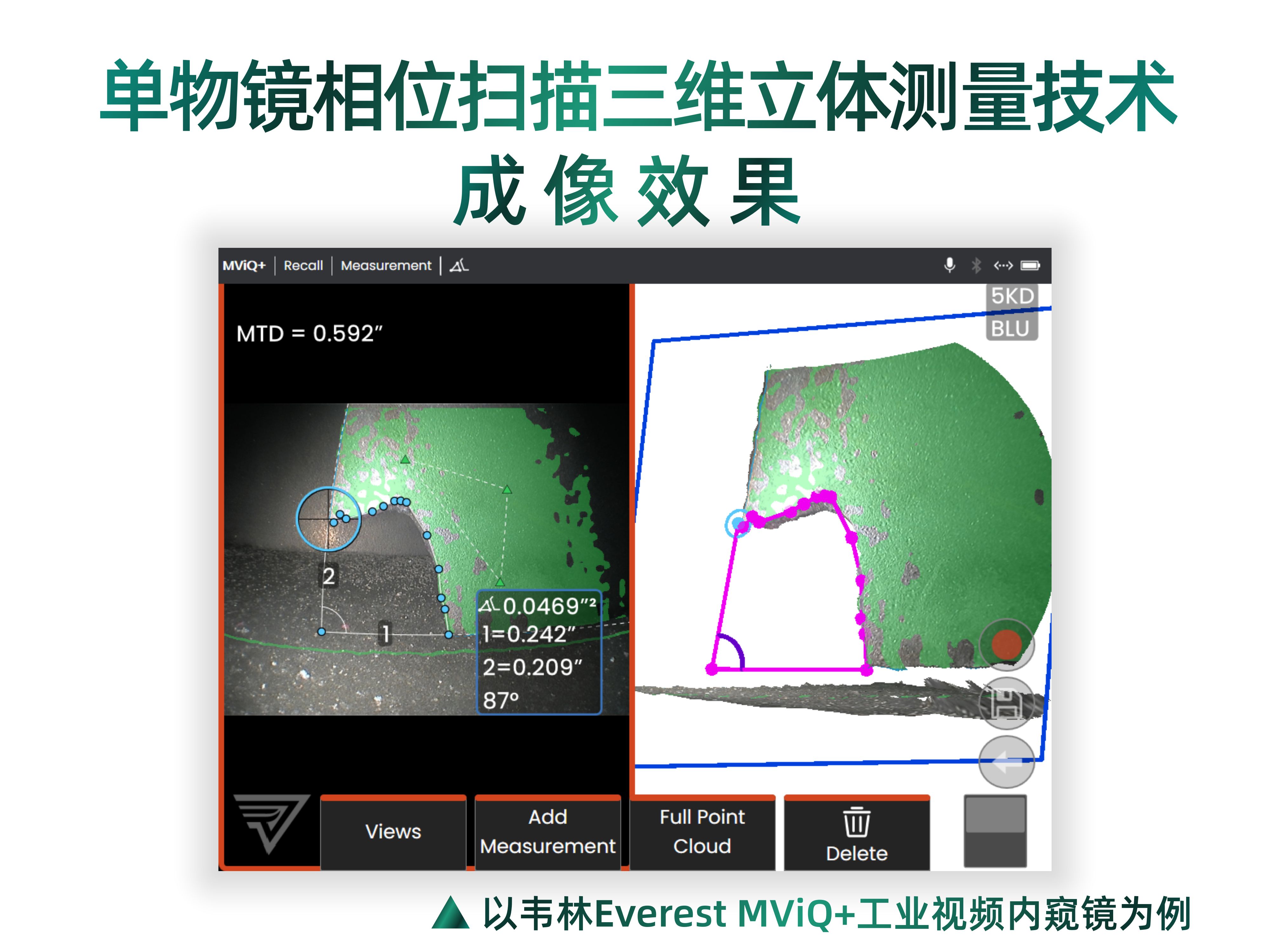 韦林Everest MViQ+/XLG4+工业视频内窥镜-单物镜相位扫描三维立体测量技术