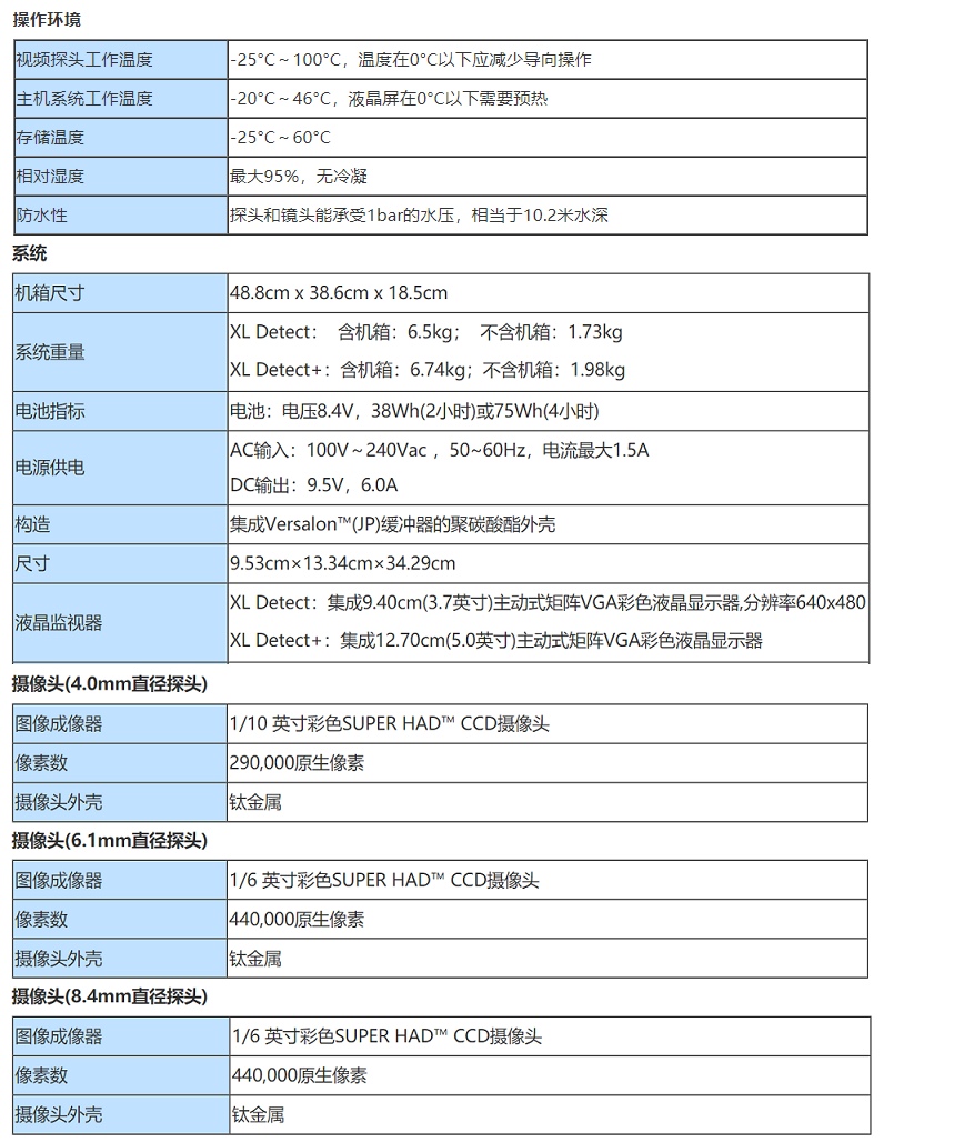 韦林 XL Detect 技术参数